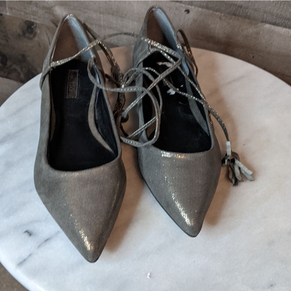 Guess Metallic Lace Up Flats 5.5
